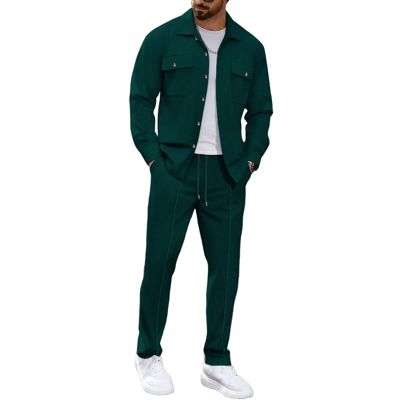 Waffle Long-sleeved Trousers Casual Suit