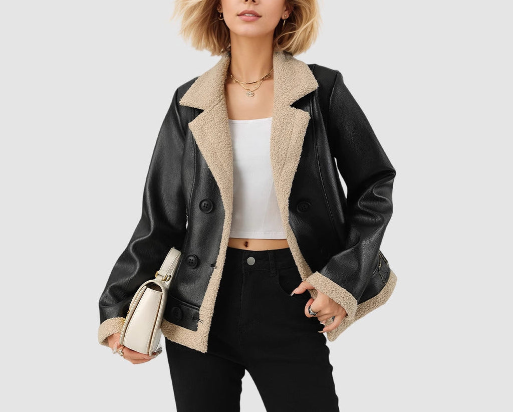 Fleece Padded Women's Leather Coat