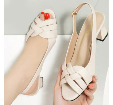 Womens Chunky-heel Soft-soled Fashionable Woven Sandals