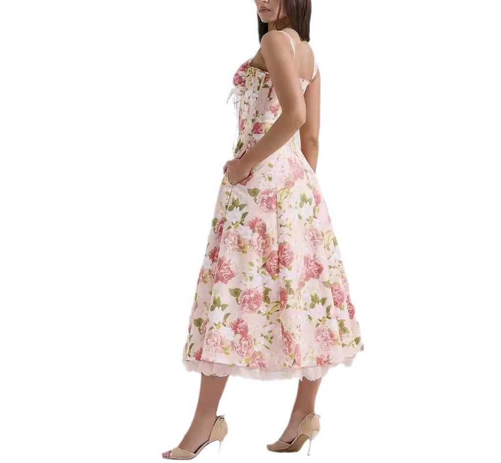 Floral Series French Strap Gentle Dress