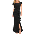 High Waist Slit Dress Elegant Fashion Round Neck Commuting Style Dress Evening Party Dress