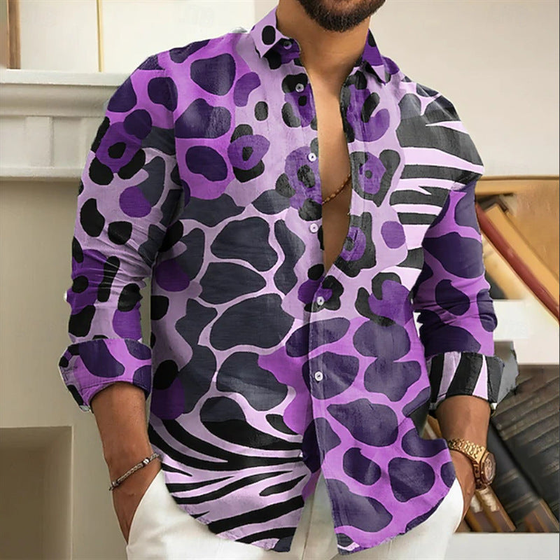 Mens Long-sleeve Striped Printed Shirt