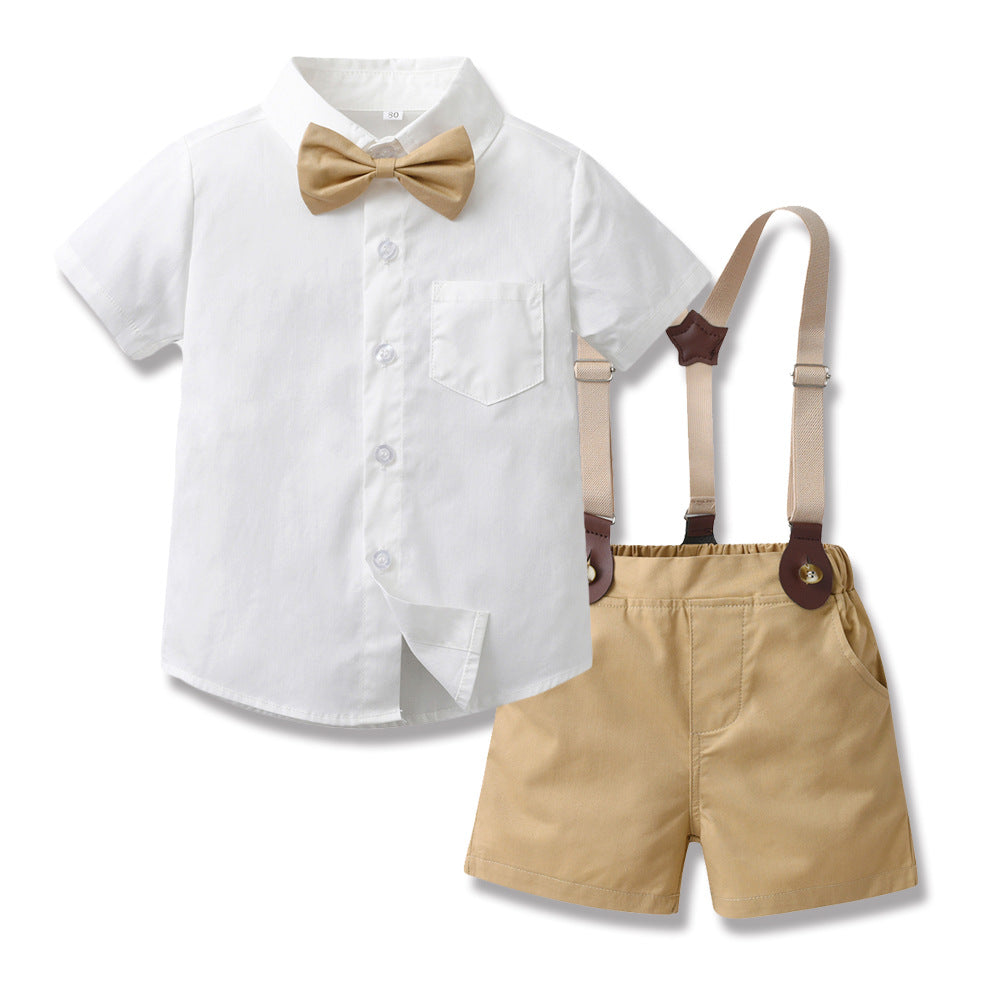 Short-sleeved Cardigan Suspender Shorts Two-piece Set