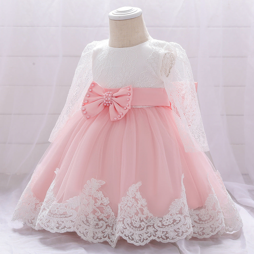 Dress One Year Old Girl Lace Long Sleeve Puffy Baby Shower