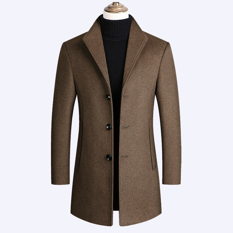 Middle-aged Men's Coat Stand-up Collar Woolen Coat