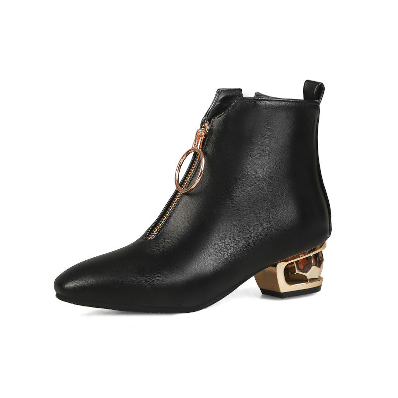 Autumn Side Zipper Square Mid-heel Ankle Boots