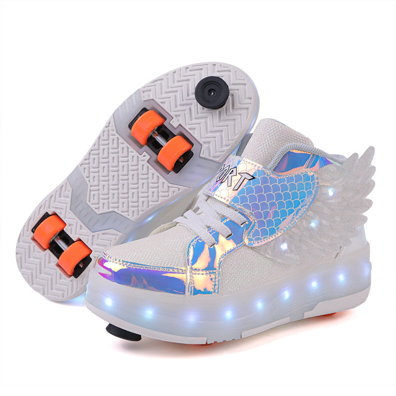 Double-wheel Deformed Wings LED Luminous Rollerskate