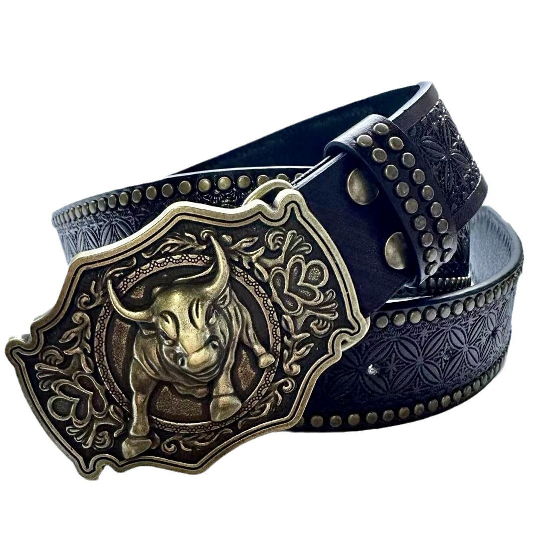 Retro Embossing Rivet Bullhead Big Plate Buckle Belt