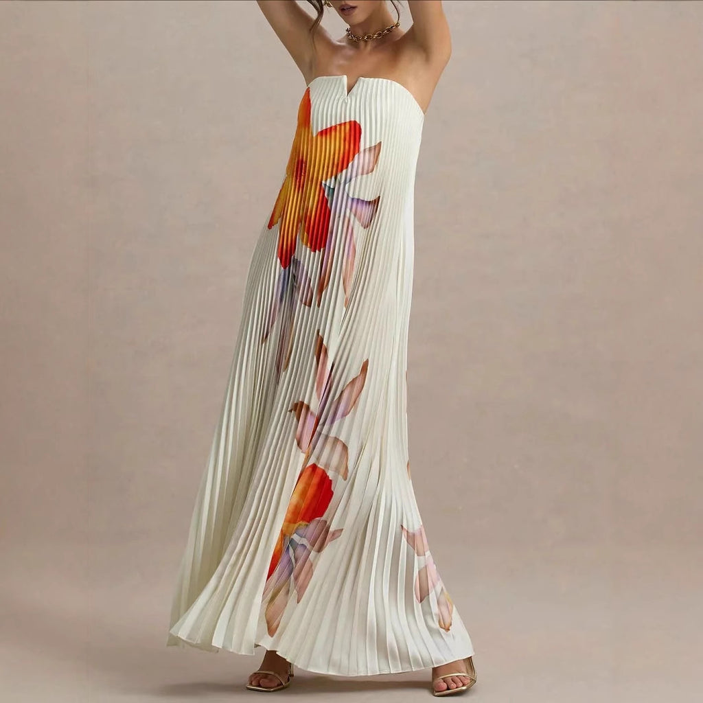 Off-the-shoulder Loose-fit Intricately Pleated Maxi Dress For Women