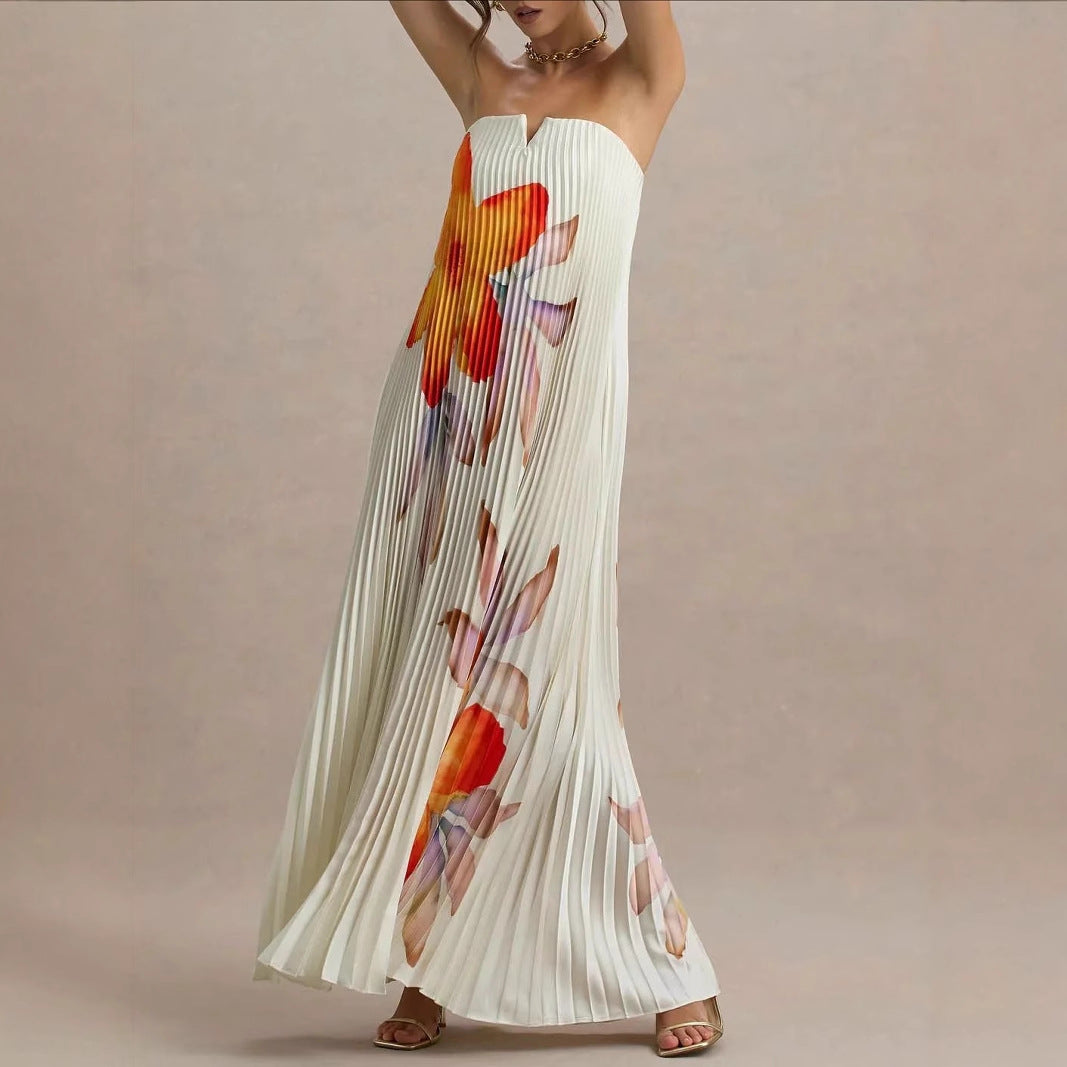 Off-the-shoulder Loose-fit Intricately Pleated Maxi Dress For Women