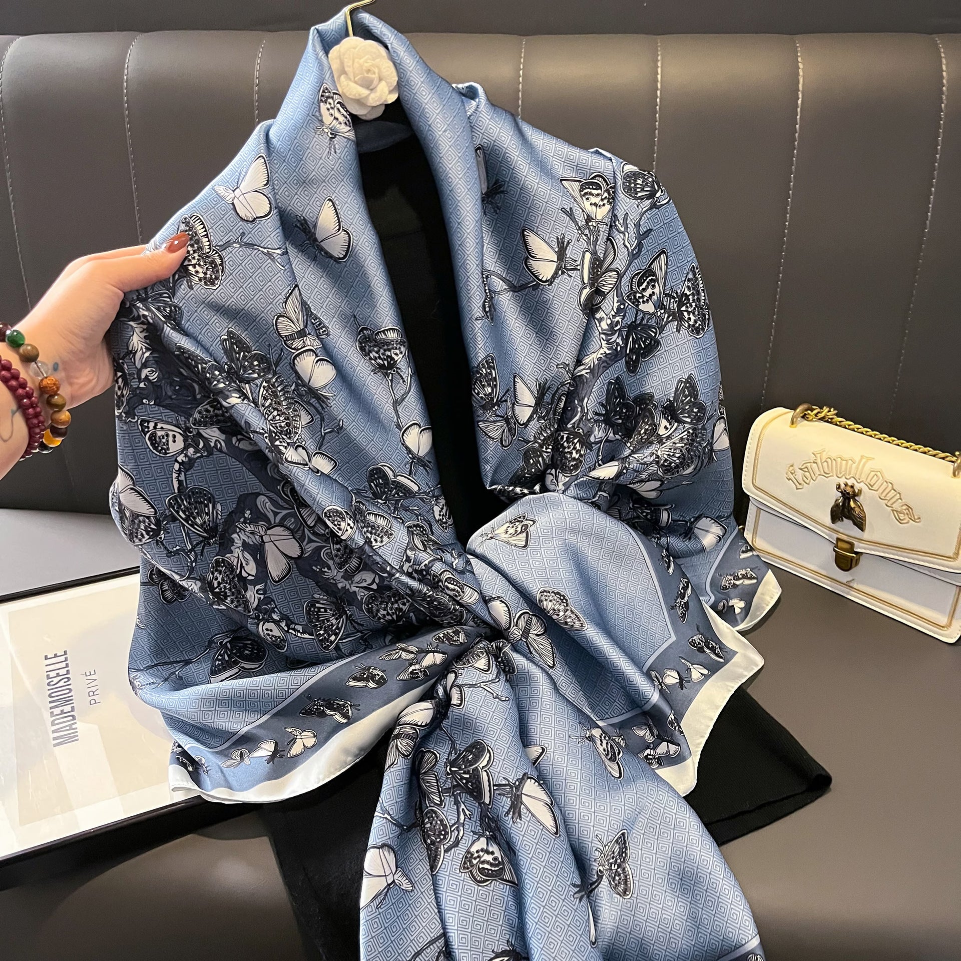 Silk Scarf Bright Butterfly  Long Shawl