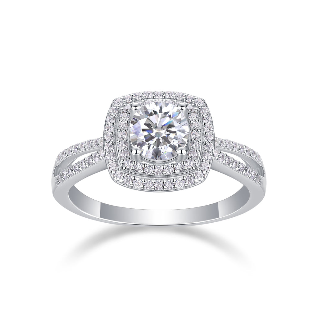 Sweet Holiday - A Wedding Ring Set With 1-carat Top-quality Moissanite S925 Silver And Platinum-plated Diamond. The Ring Can Be Inspected With A Diamond Pen