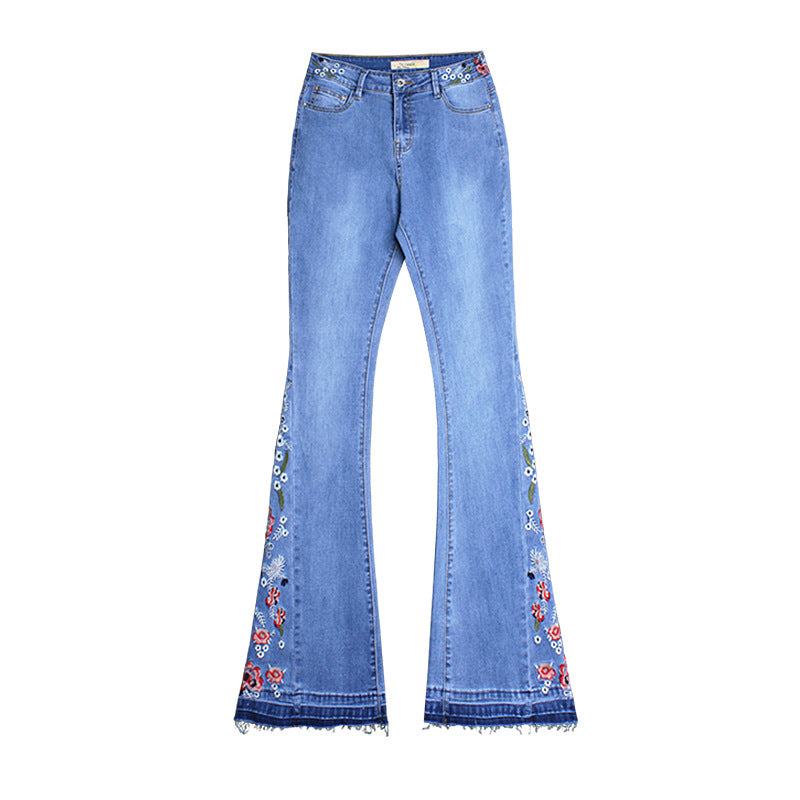 Denim Flared  Embroidered pants