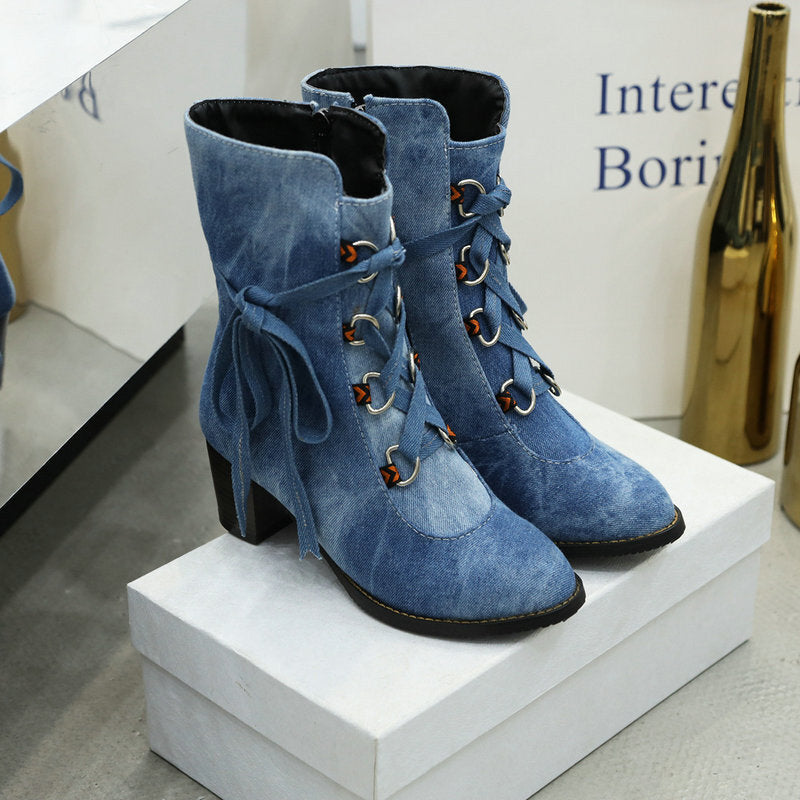 Denim Winter Boots  Lace-Up