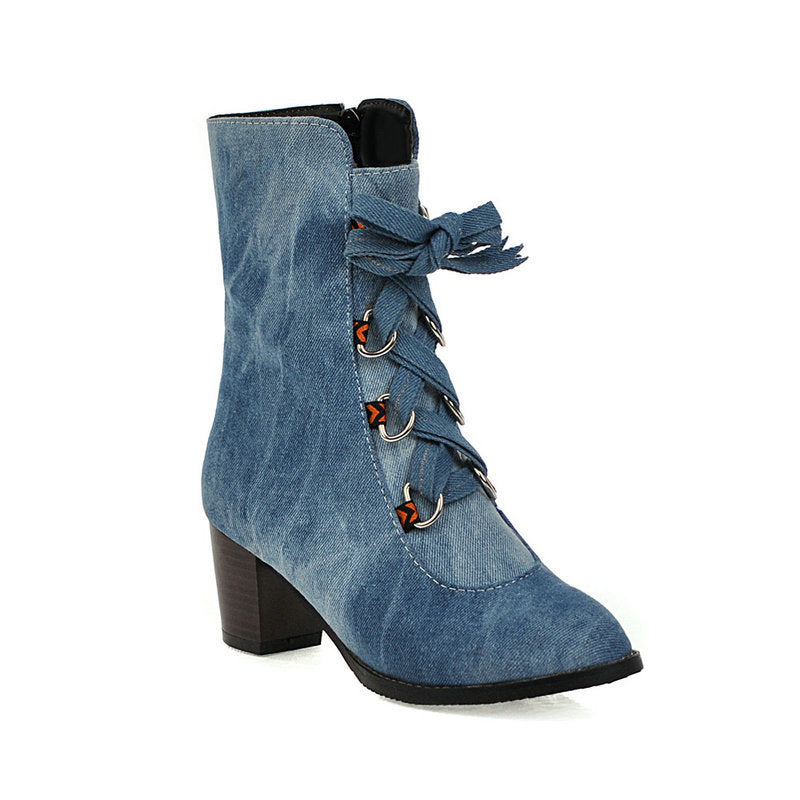 Denim Winter Boots  Lace-Up