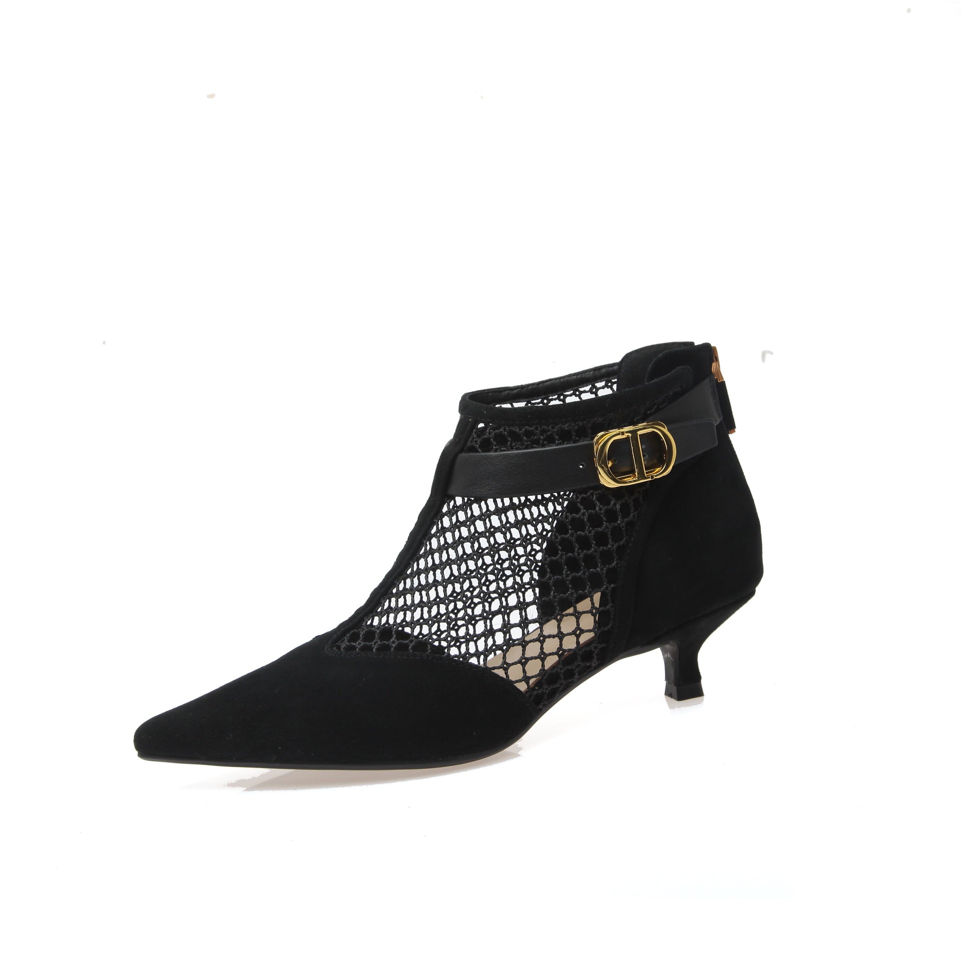 Hollow Low-heeled Net Boots Sheepskin Pointed-toe Stiletto Sandals