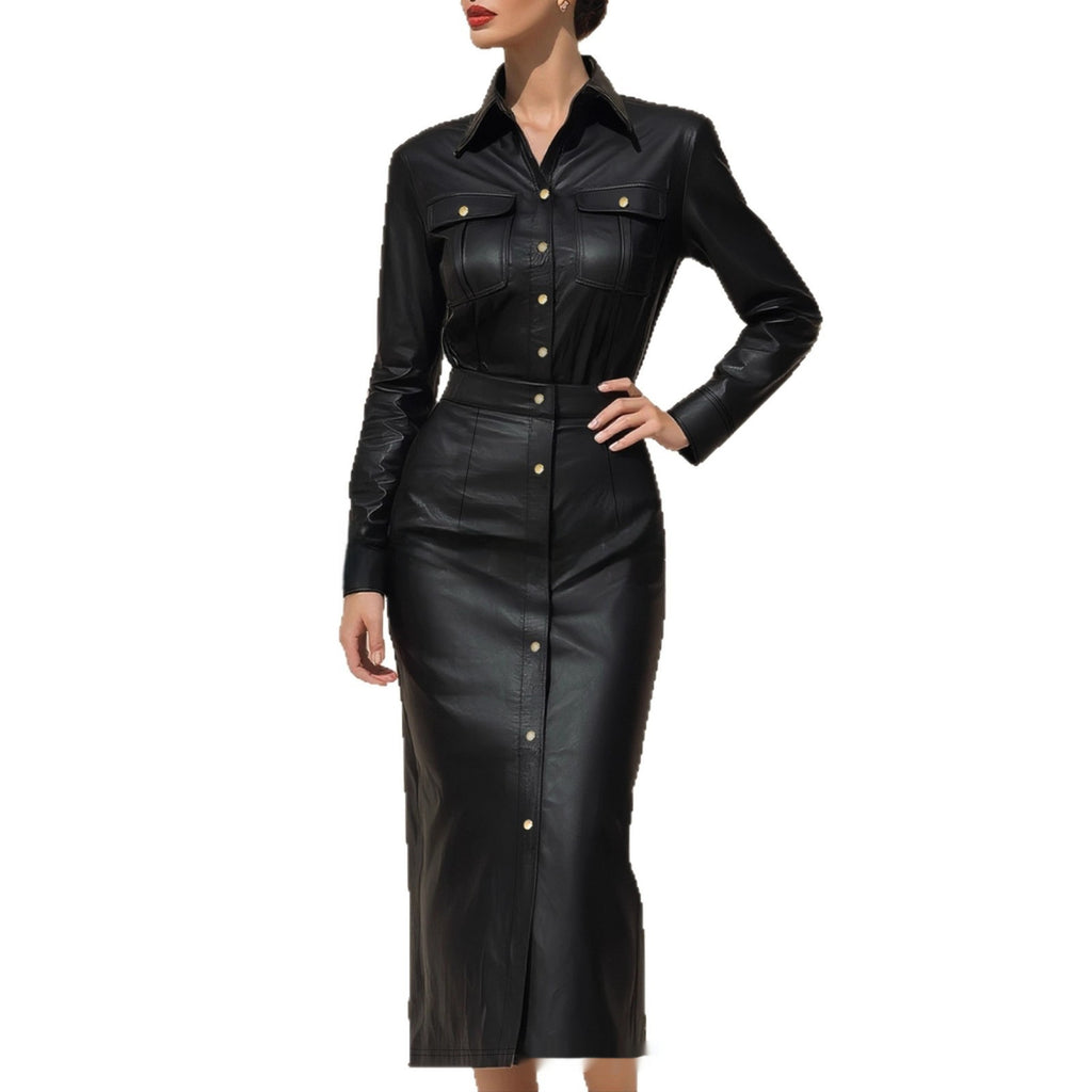 Women's Stylish Elegant Waist-cinching Figure-hugging Single-breasted High-quality Long Dress