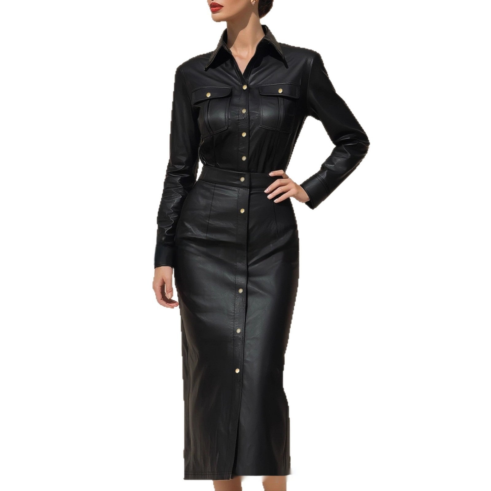 Women's Stylish Elegant Waist-cinching Figure-hugging Single-breasted High-quality Long Dress