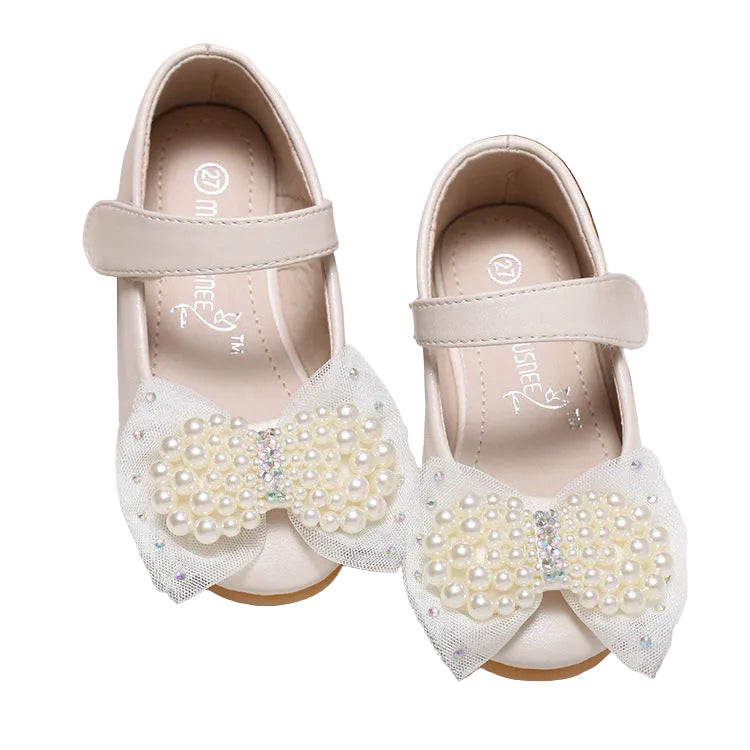 Princess Shoes Girls' Pearl Bow Leather Shoes