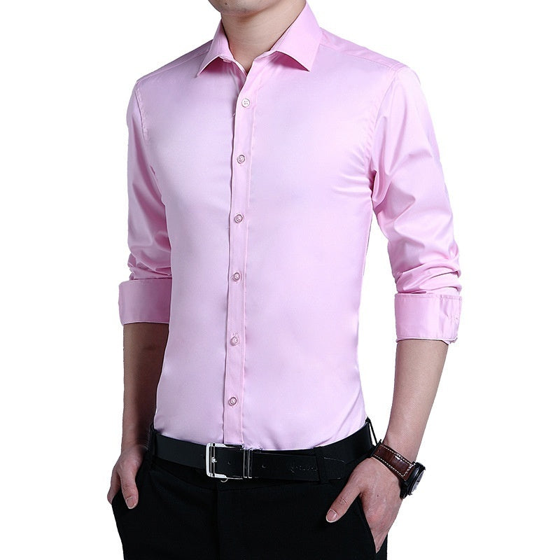 Mens Long-sleeve White Shirt In Korean Style