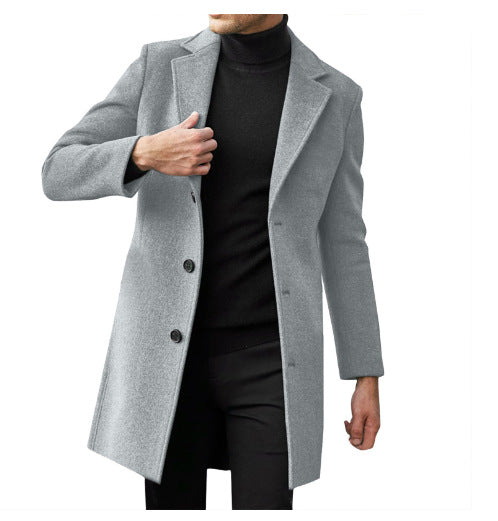 Mens Mid-length Long-sleeve Wool Coat Autumnwinter Wool Outerwear