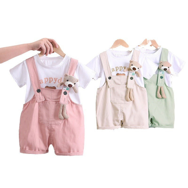 Cotton T-shirt Suspender Suit