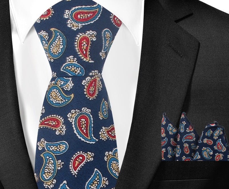 Casual Cotton Floral Print 6cm Casual Tie Pocket Square Suit