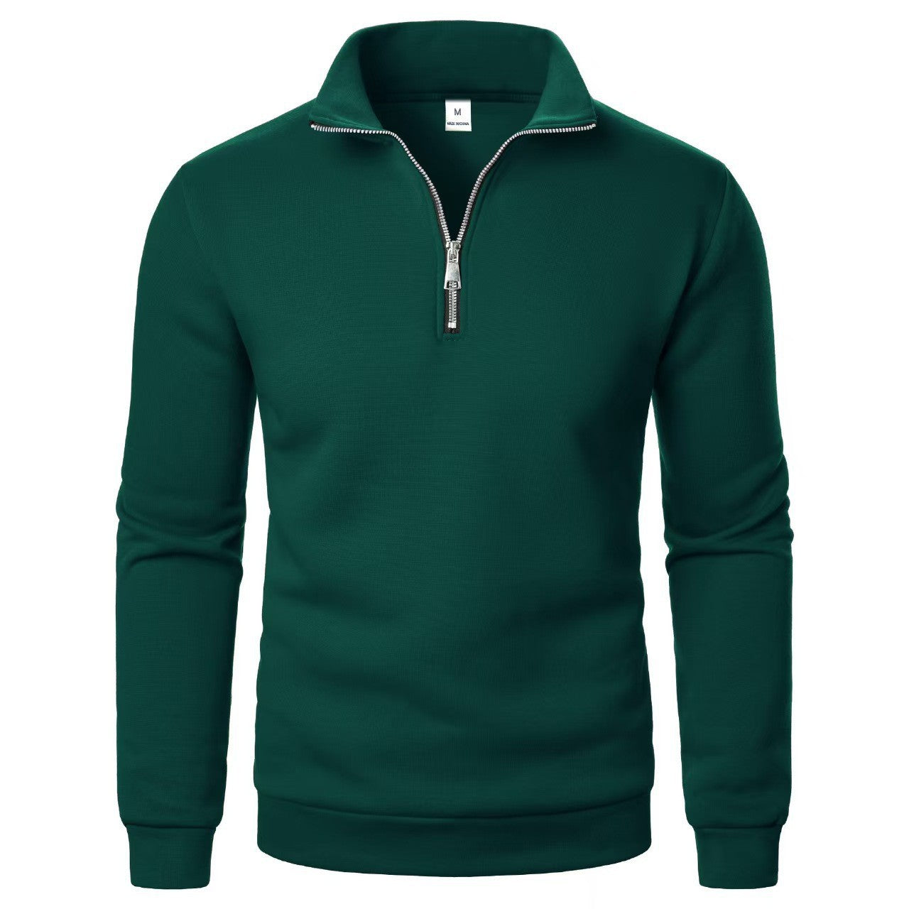 Stand Collar Half Zip Casual Solid Color Long Sleeve