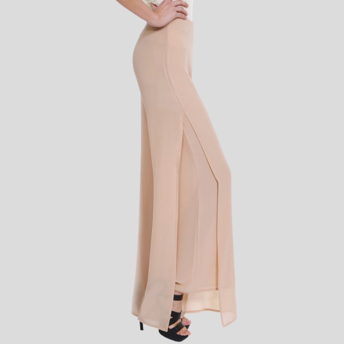 Temperament Commuter High Waist Black Irregular Loose Chiffon Wide Leg Pants
