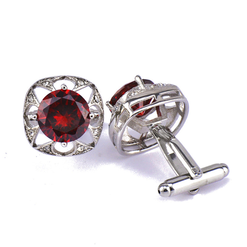 Red Large Zircon Crown Crystal Diamond Cufflink