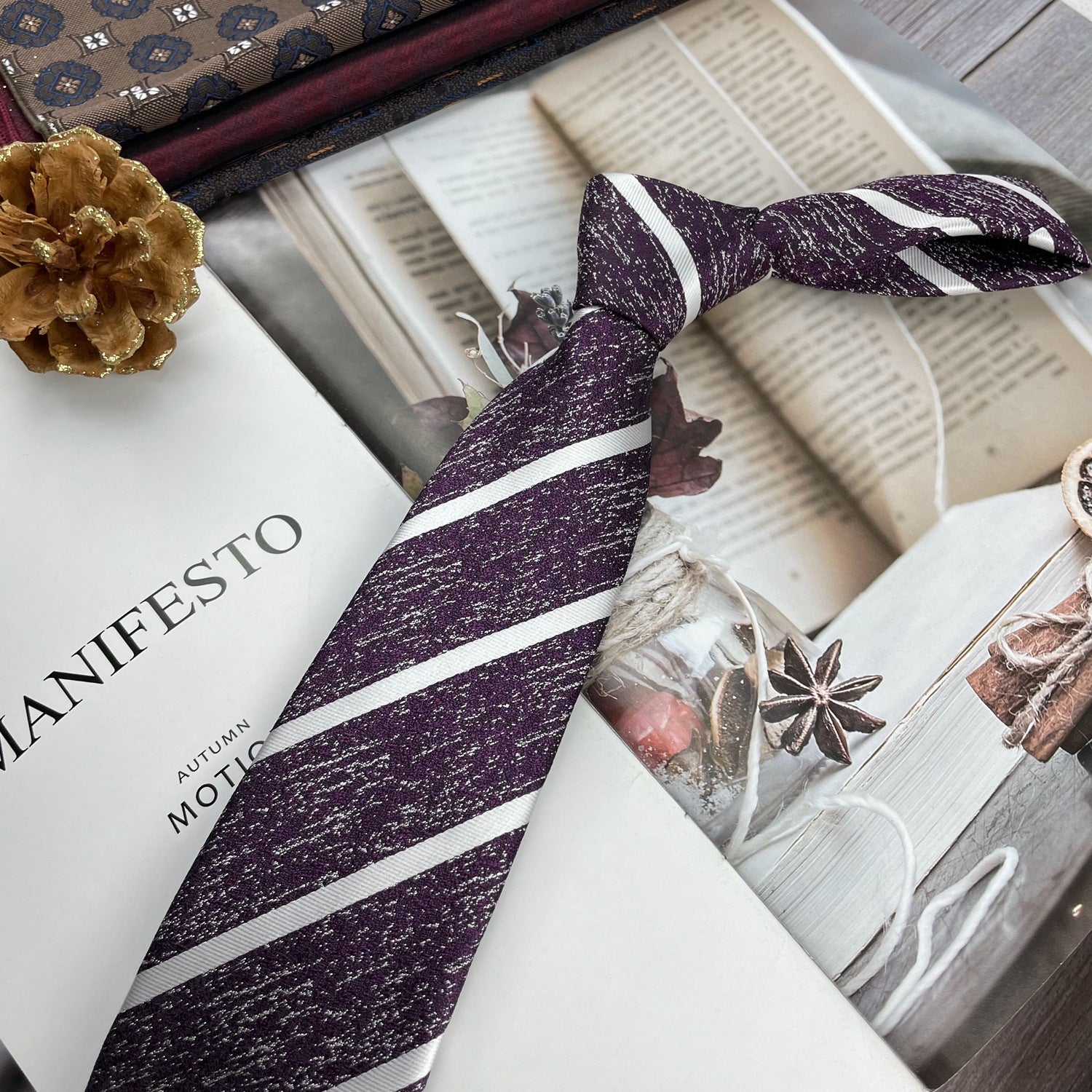 Retro Coffee Color Orange Red Striped Tie Hand Hit 8CM