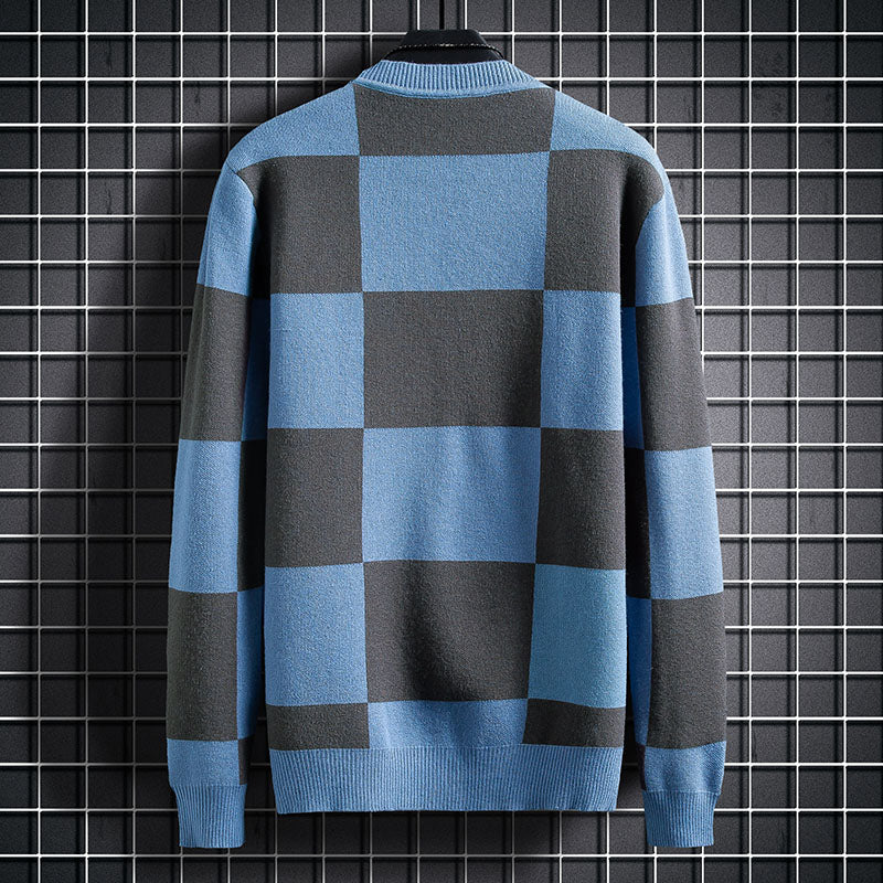 Plaid Men's Knitted Sweater Cardigan Outer Wear Spring And Autumn Coat