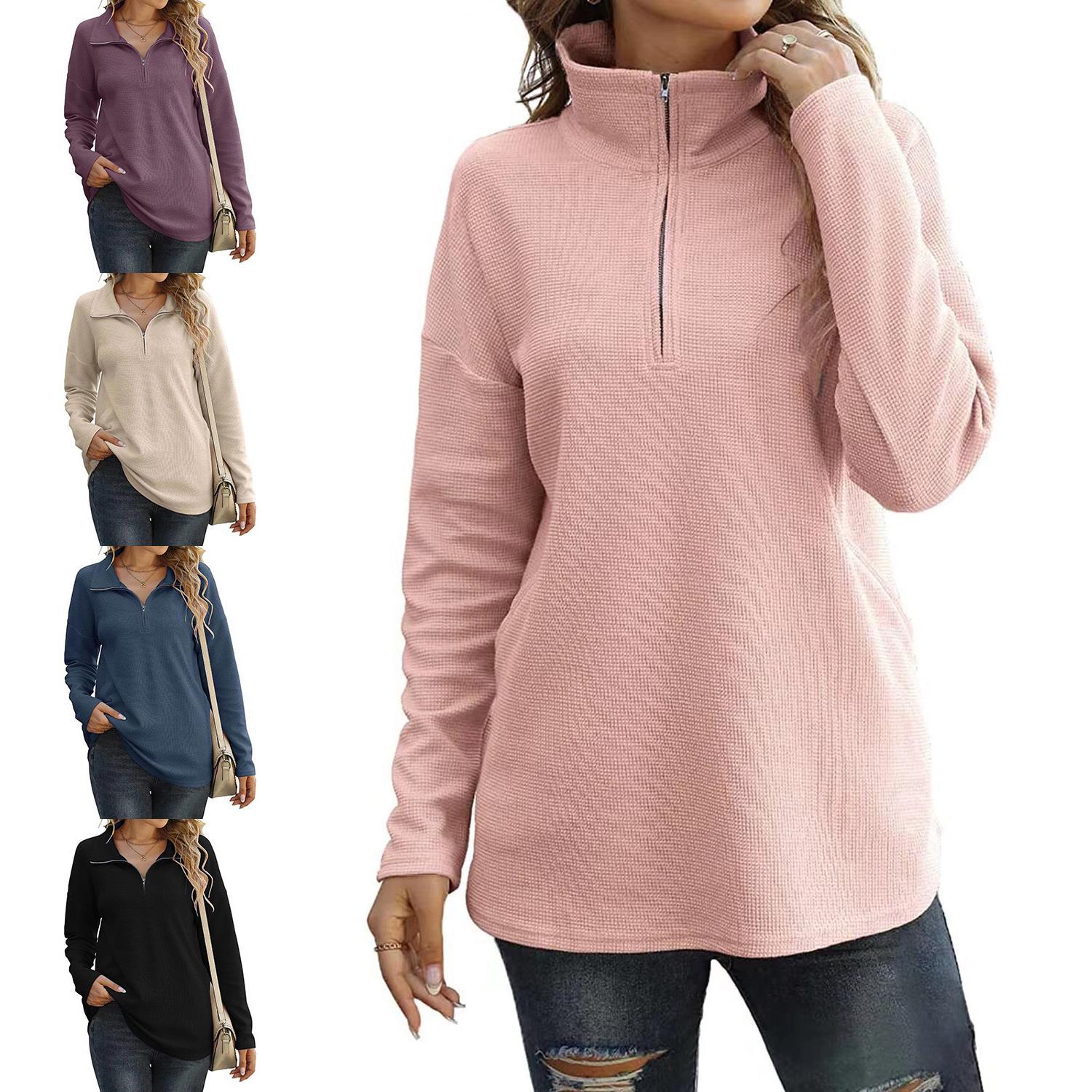 New Women's Loose Zip Pocket Knitwear Long Sleeve T-shirt Top