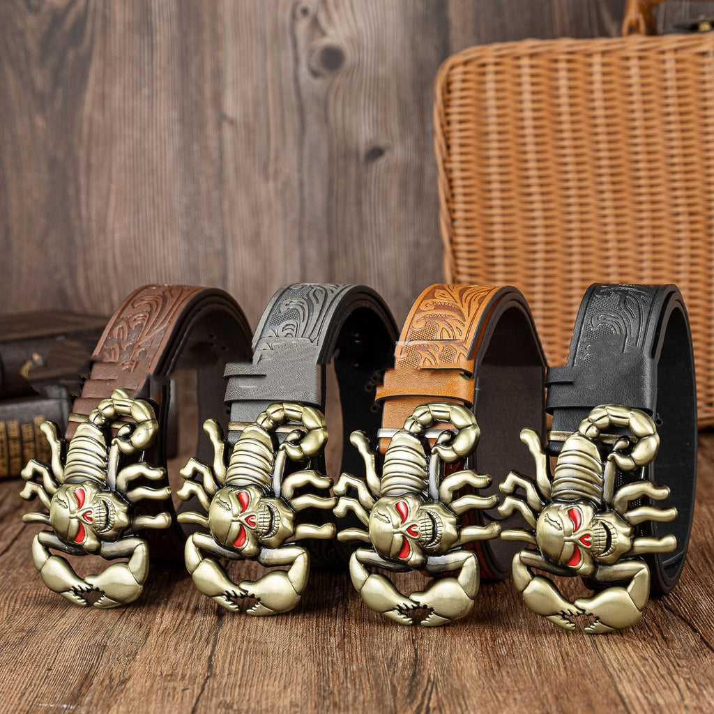 Retro European And American Scorpion Skull Design Personalized Denim Leather Belt