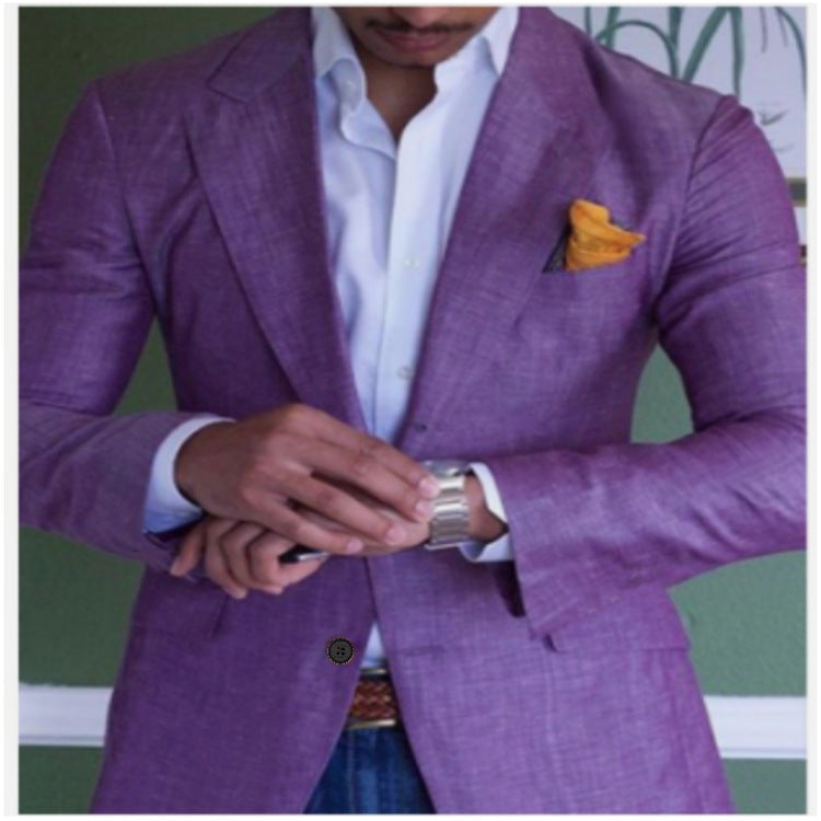 Mens Casual Plaid Slim-fit Suit Jacket