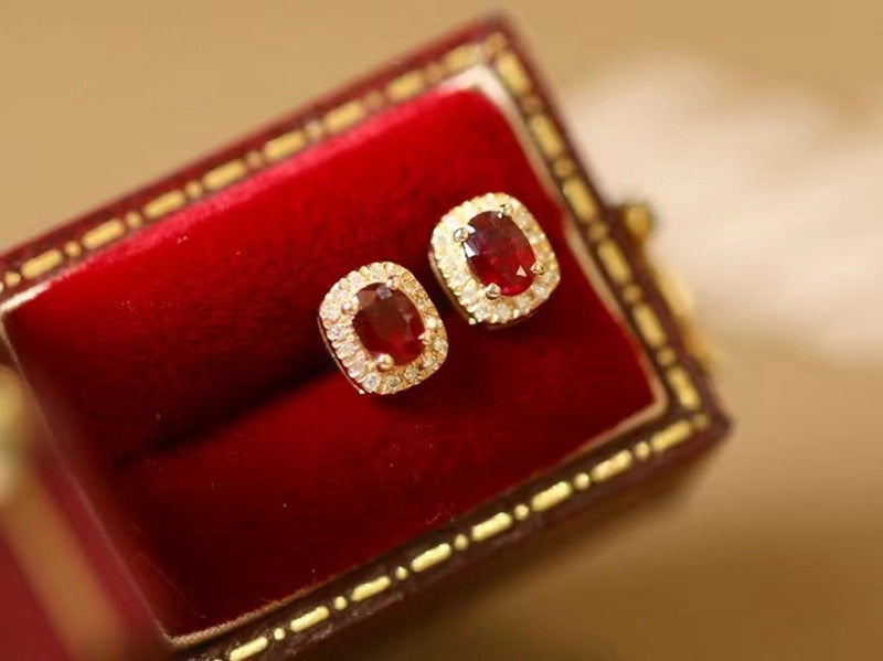 18K Gold Diamond Ruby Earrings- Diamond Sadaf Canada