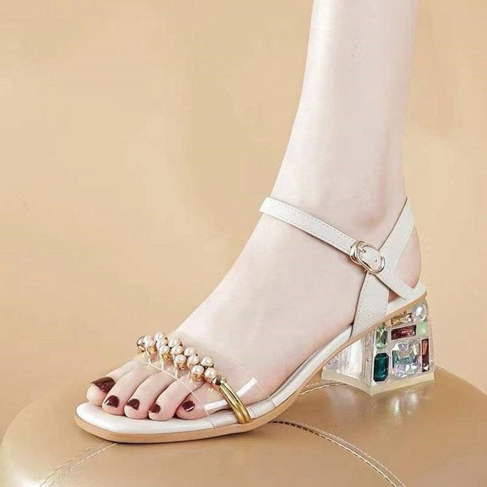 Toe Leather thick heel Sandals