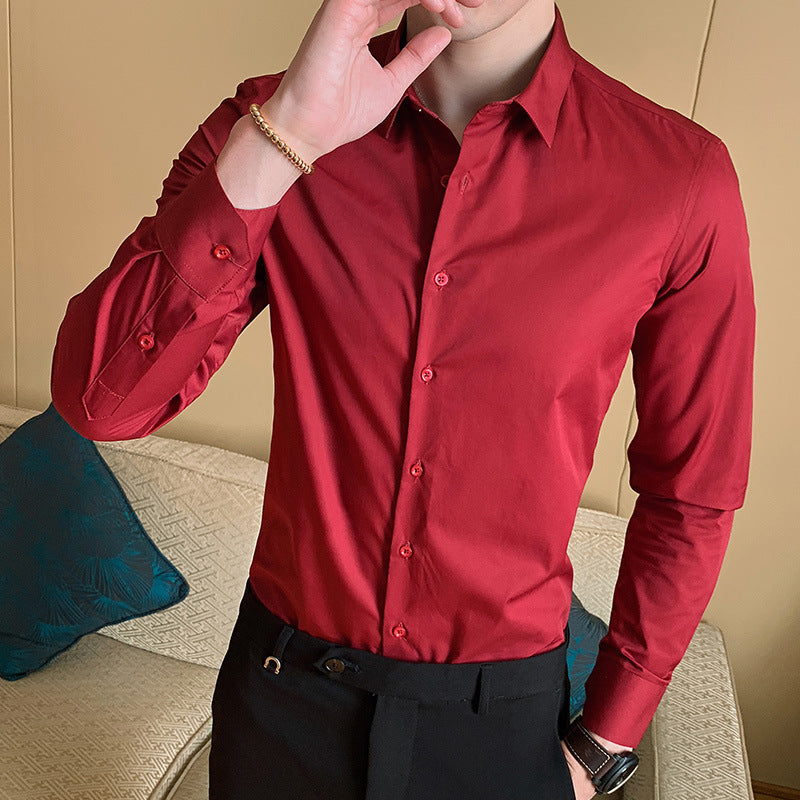 Men's Long Sleeve Shirt Slim Fit Shirt Business Casual White Shirt