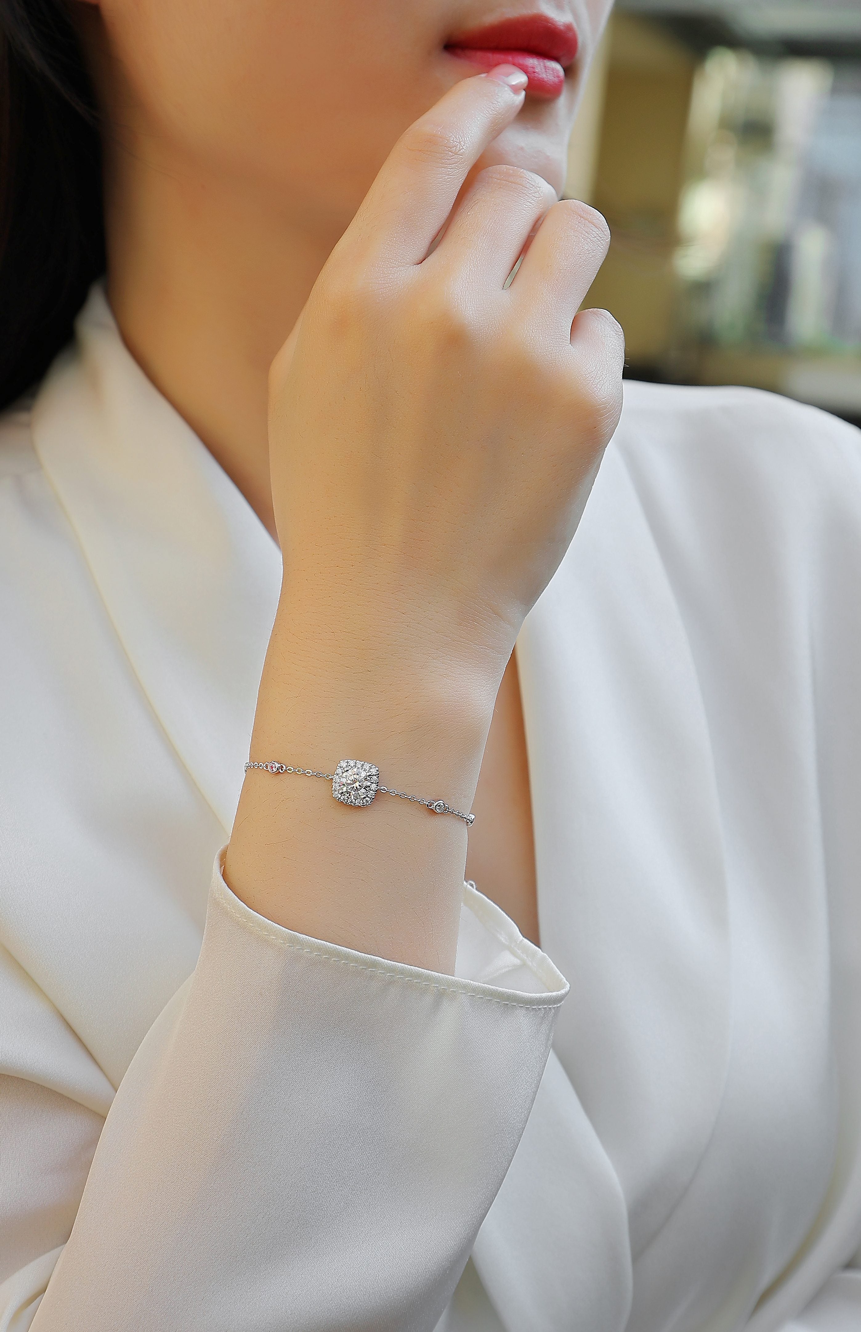 Long-lasting Love - Luxurious And Fashionable Light Luxury Jewelry Silver Bracelet And Bracelet Set With Top-quality Moissanite, S925 Silver-plated Platinum