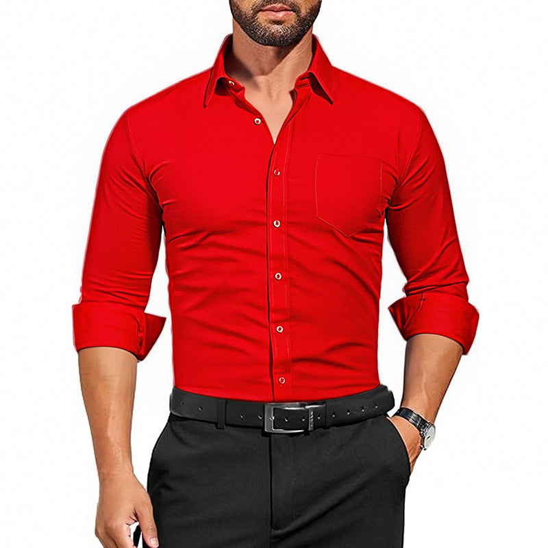 Men's Breathable Stretch Wrinkle-resistant Solid Color Long Sleeve Shirt