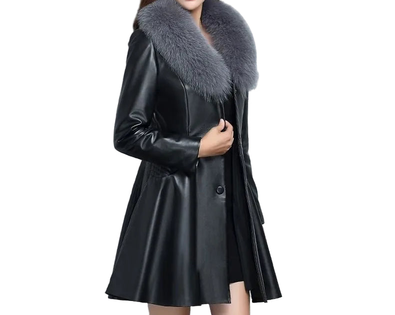 Women's Faux Fox Fur Collar Fur Coat