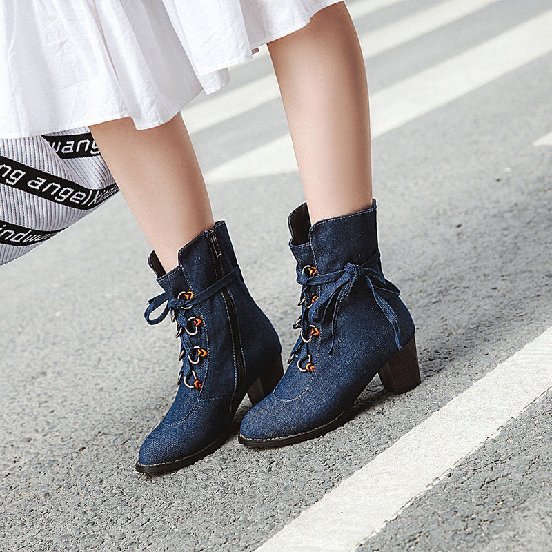 Denim Winter Boots  Lace-Up