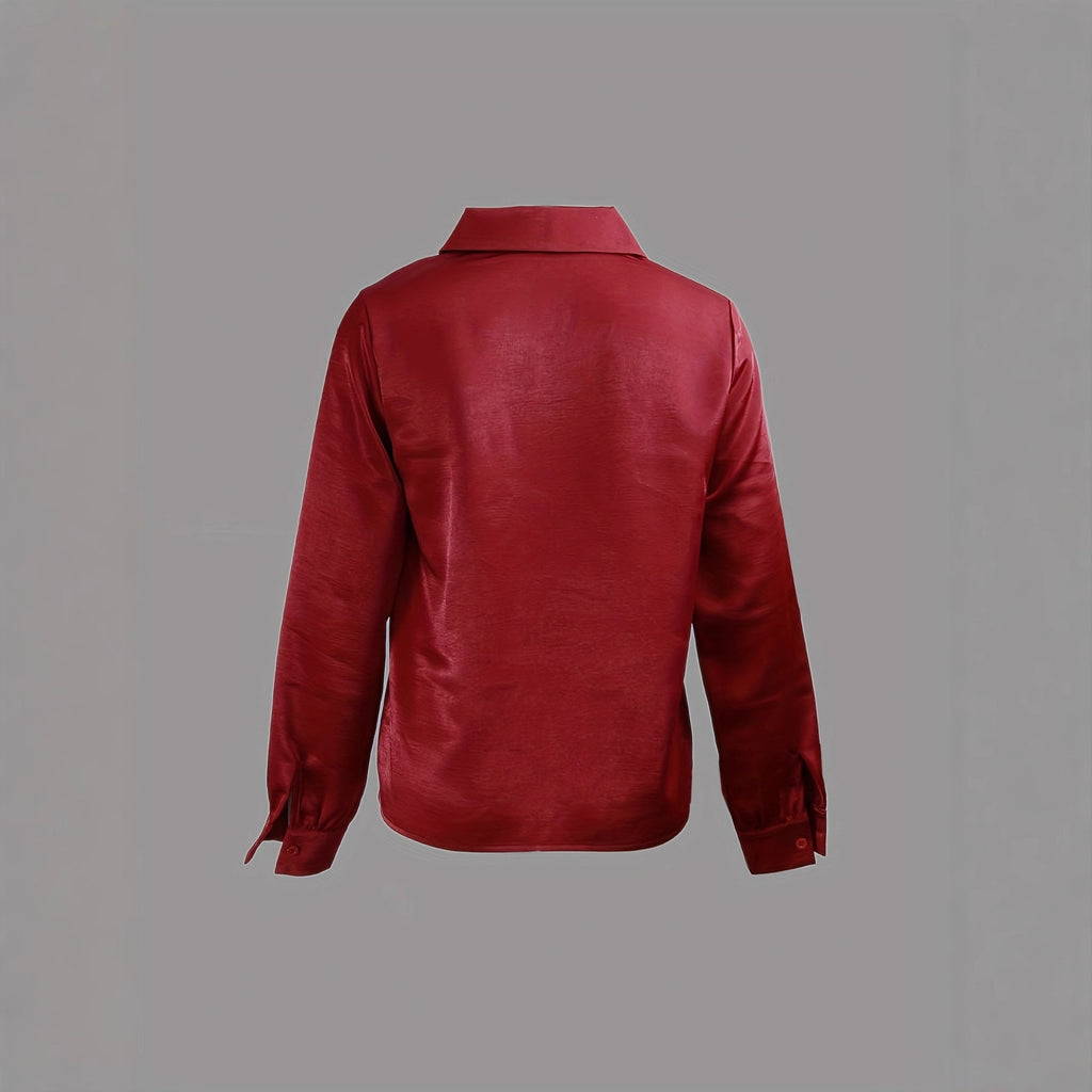 Elegant Solid-Color Minimalist V-Neck Long-Sleeve Shirt