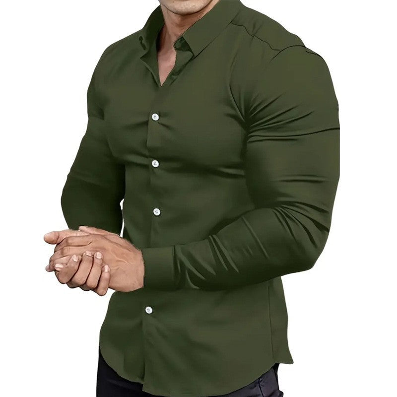 Printed Business Leisure Iron-free Solid Color Polo Collar Shirt