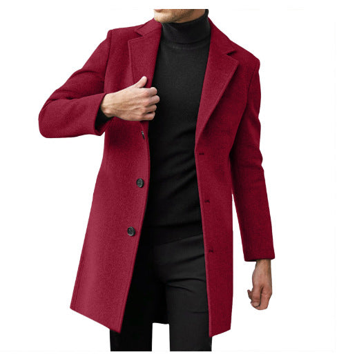 Mens Mid-length Long-sleeve Wool Coat Autumnwinter Wool Outerwear