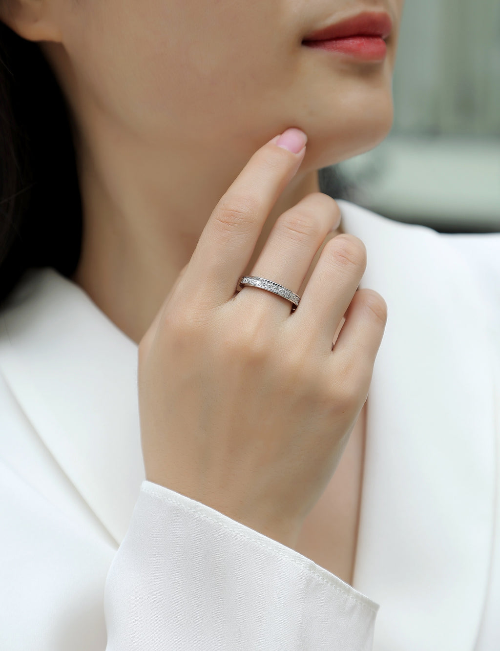 Trajectory - Set With Top-quality Moissanite S925 Silver And Platinum-plated Diamond Wedding Ring, The Ring Can Be Tested With A Diamond Pen In Gold And Rose Gold