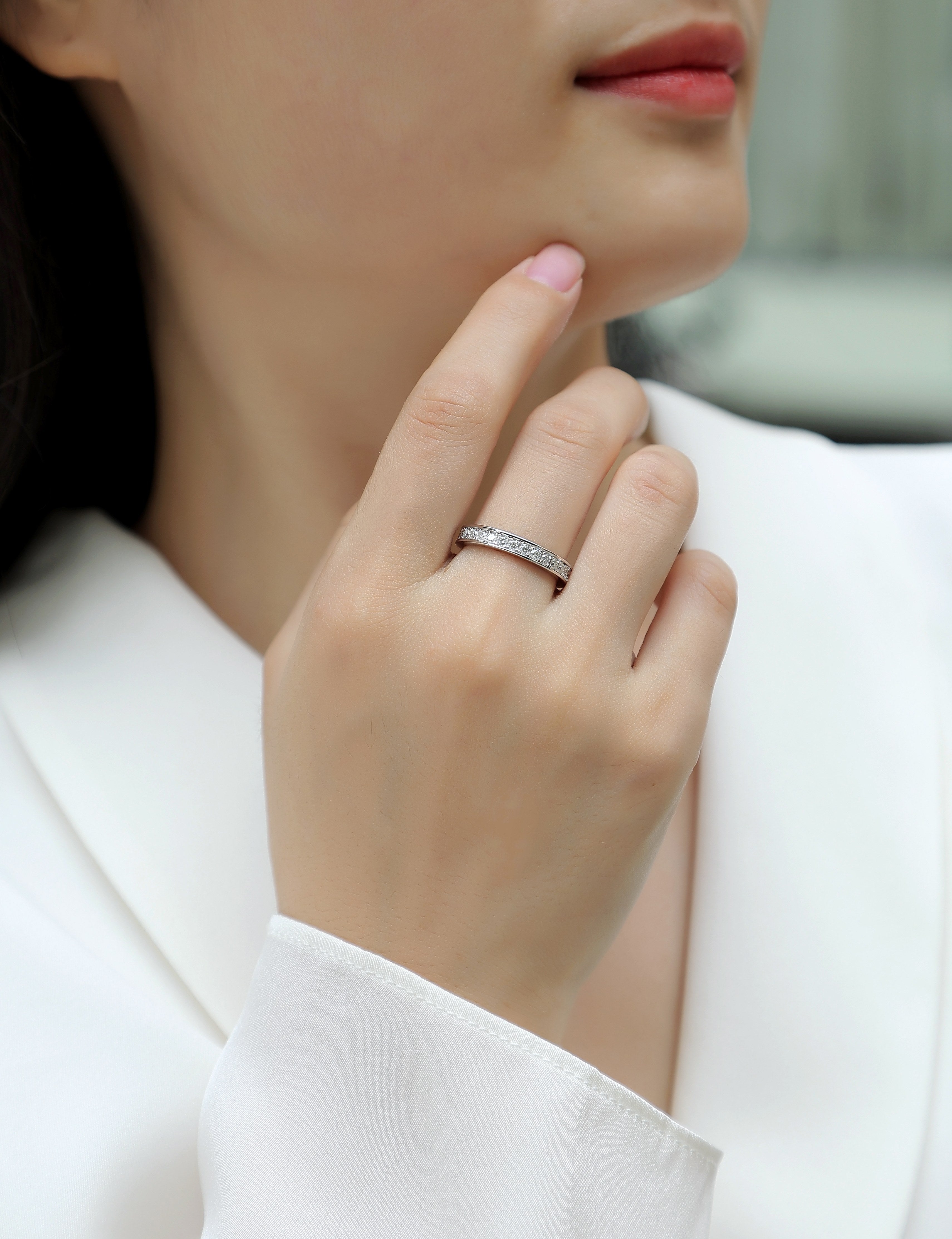 Trajectory - Set With Top-quality Moissanite S925 Silver And Platinum-plated Diamond Wedding Ring, The Ring Can Be Tested With A Diamond Pen In Gold And Rose Gold