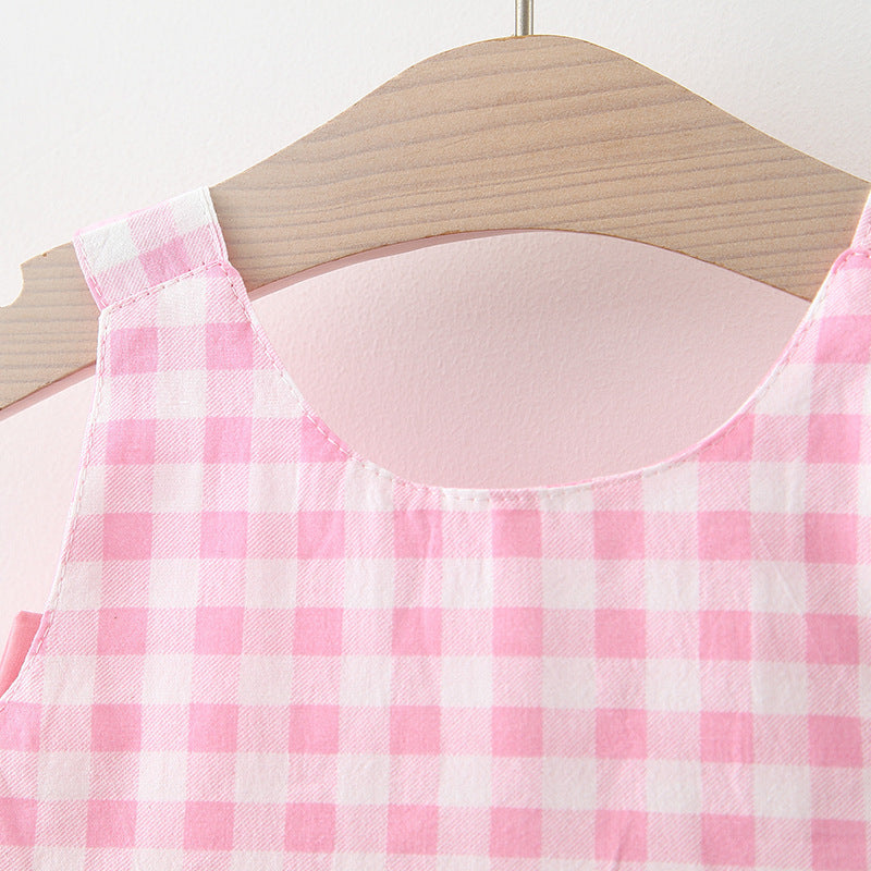 Baby Girl Plaid Skirt with  Straw Hat