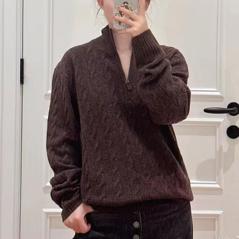 Half Zipper Sweater Slimming Short Top