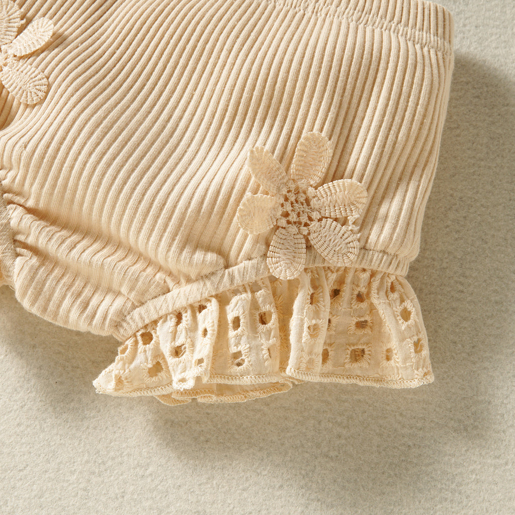 Cotton Mesh High Temperature Dyed Apricot Lace Hanging Doll Shirt Ten Shorts Baby Girl Infant Fashion Two-piece Suit
